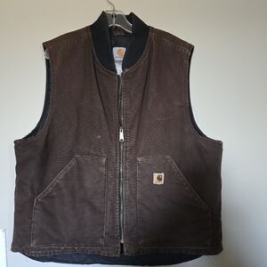 Carhartt Dark Brown Quilted Work Vest with Rib Knit Collar V02 DKB